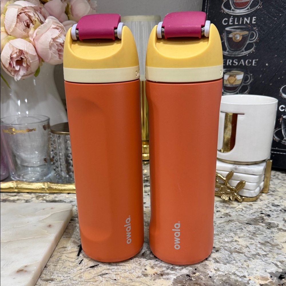 set 2 Owala Orange and Yellow Water Bottles